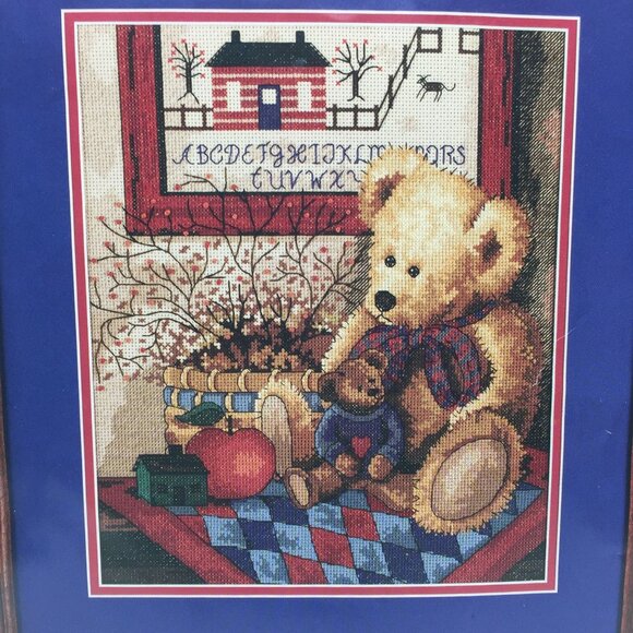 Vtg 1998 Sunset Counted Cross Stitch Kit Old Teddies Anna Krajewski 10"x12" - Picture 5 of 9